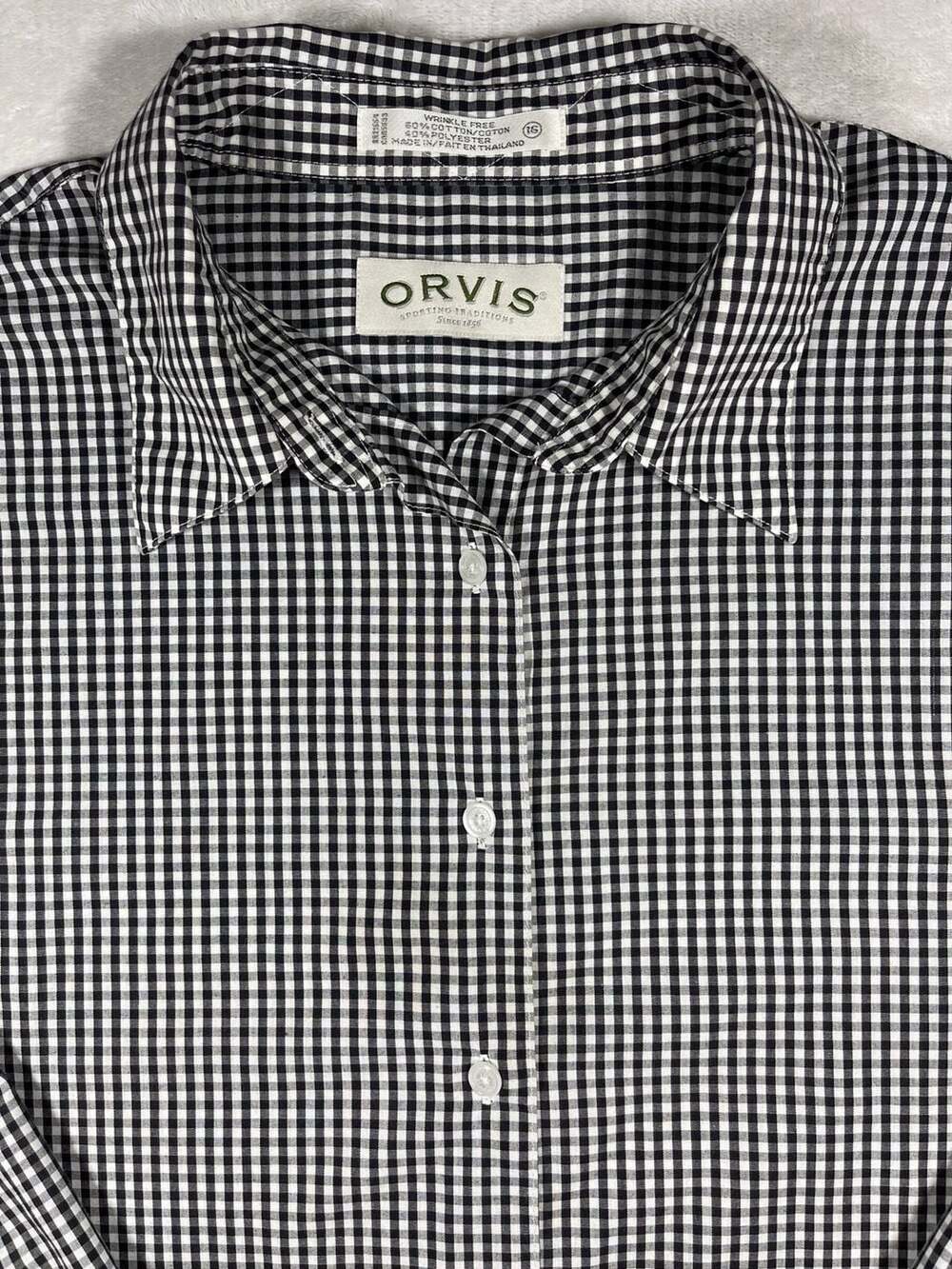 Orvis Women’s Black & White Gingham Wrinkle Free Long Sleeve Shirt Size 16